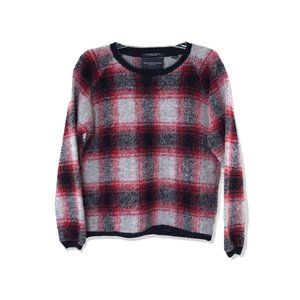 SCOTCH & SODA Sz1 Maison Plaid Red Pullover Sweater Brushed Boxy Raglan Medium